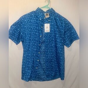 Kennington Ltd, Men's Short Sleeve Button Up Shirt, Sea horses Blue Pattern